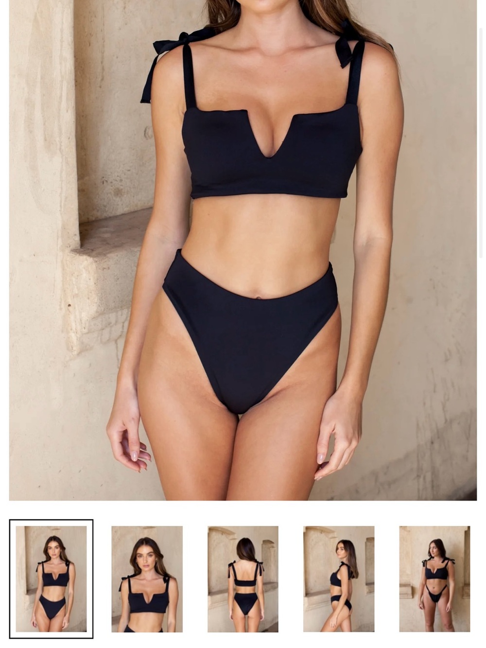 Divino Seas Bikini Set - Tie-Shoulder Bikini Top & High-Cut Bottoms